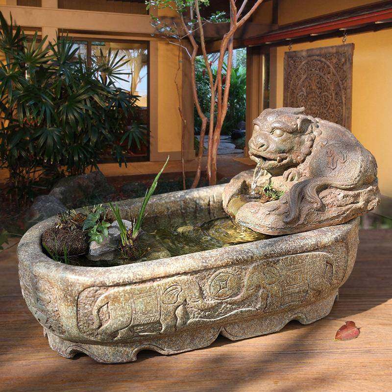 中式意客厅貔貅动物喷泉流水摆花创HMB园庭院厅阳台客循环流水件
