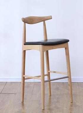 厂家北实木欧吧椅吧凳闲休吧台椅牛角靠背腿高酒座咖啡GML厅椅