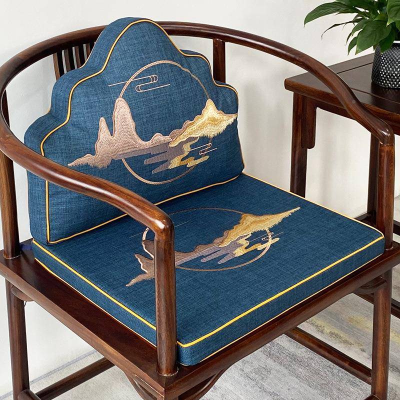 中式刺绣坐垫红木沙发靠20240606垫山云枕靠背实枕木圈椅围椅太师