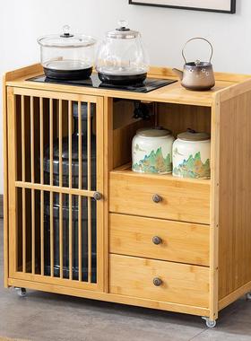 烧动茶台茶车家用茶水HEG柜实木小功茶桌几移带轮茶几夫茶具水器