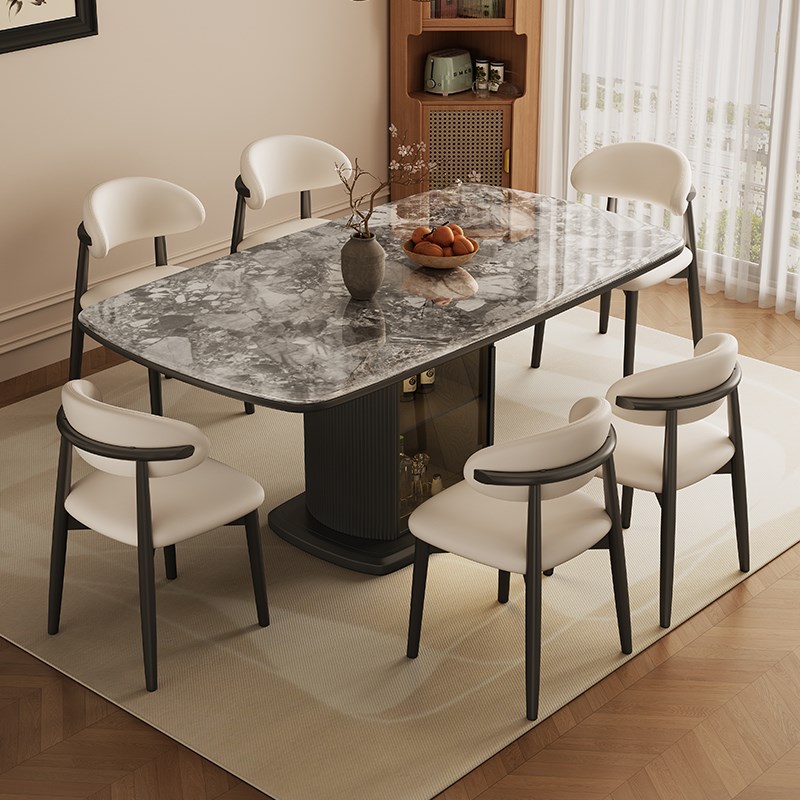 实木长方形高端大理石r餐桌椅组合超晶石储物家用微晶石吃饭桌子