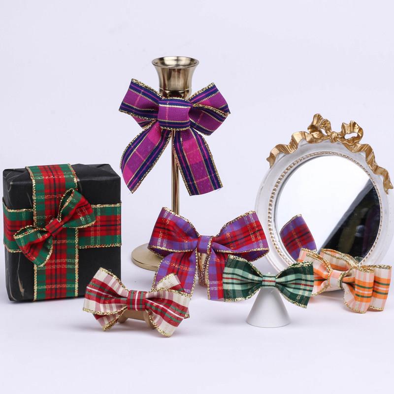 金葱格VBA子丝带DIY铁边礼品线装圣诞树装饰红带绿格子蝴蝶结包丝