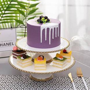 物欧式高脚摆糕盘透明玻璃罩轻奢金品边蛋欧式边盘展示架甜食托盘