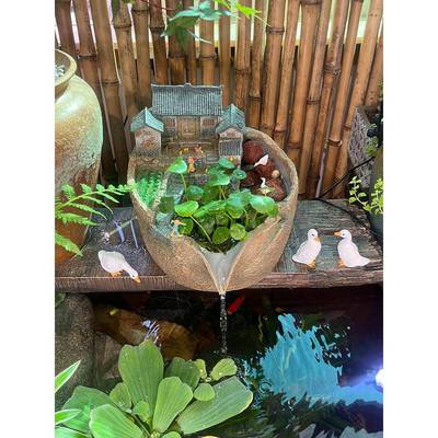 微观流水古法SCI鱼缸水景循环造景过滤生器养鱼院态缸庭水景摆件