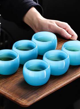冰蓝玉瓷琉璃功夫茶具套组家用泡茶高端高档茶杯盖碗公道杯