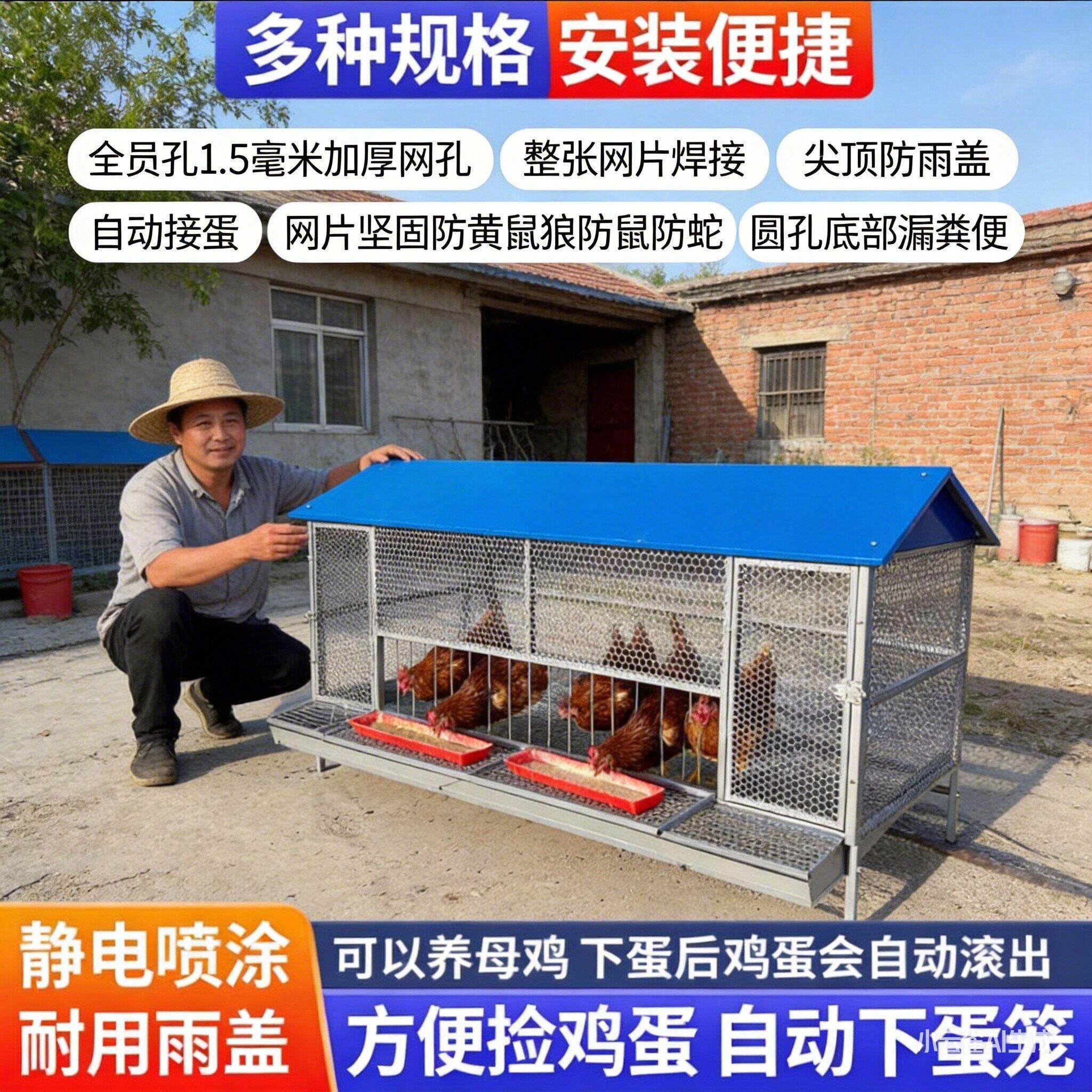 自动接蛋户外鸡笼大号家禽养殖笼锰钢焊接防雨家养鸡舍专用