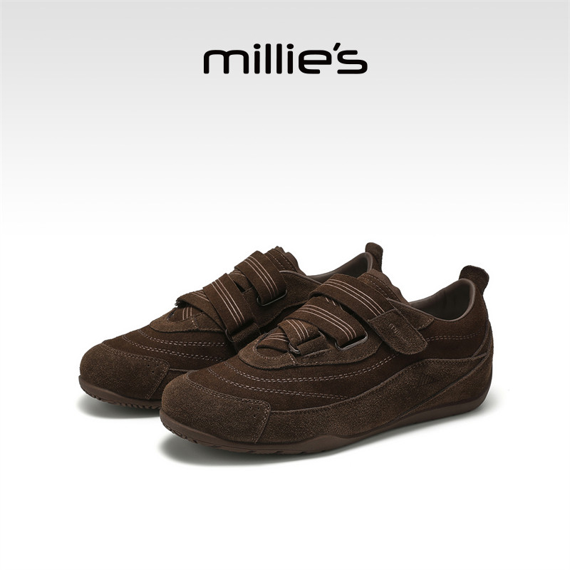 MILLIE'S/妙丽软底轻便运动板鞋女2026新款秋季真皮内增高德训鞋
