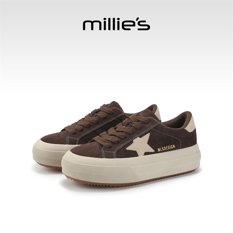 MILLIE'S/妙丽豹纹加绒板鞋女款2026新款冬季厚底百搭时尚休闲鞋