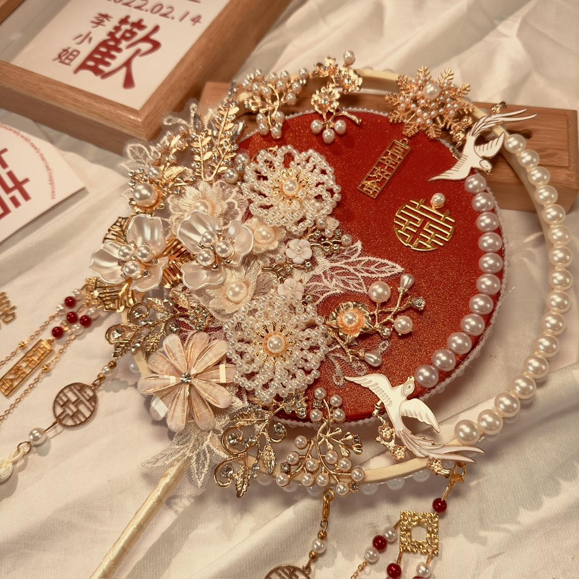 团扇新结中式婚高礼MFR扇子喜扇级出嫁手工di婚y材料包娘秀禾龙凤