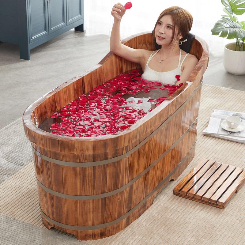 加泡澡木桶大ZCT人全身沐浴桶家用美洗澡桶厚容院汗蒸木桶实木澡