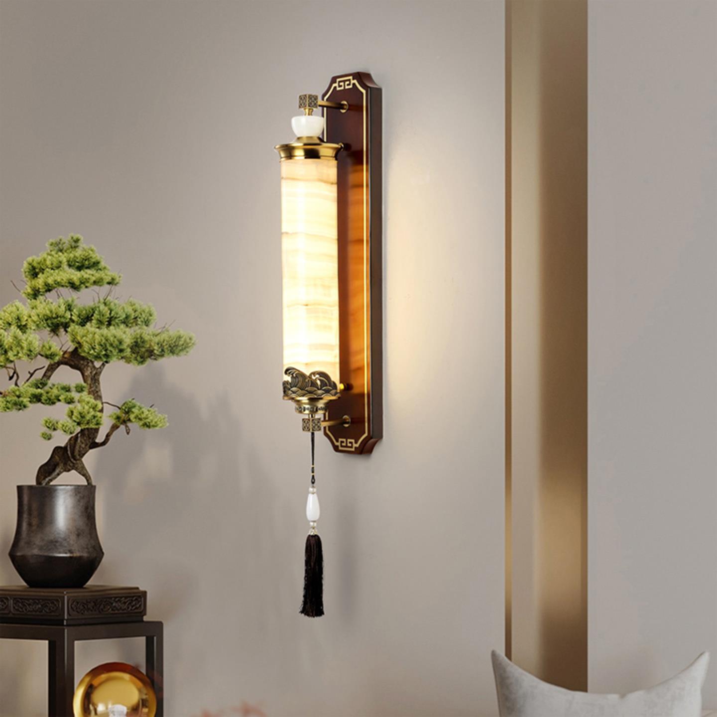 新全室中式铜胡桃彷玉石壁灯客木厅背景墙过Qf道走廊卧中国风灯具