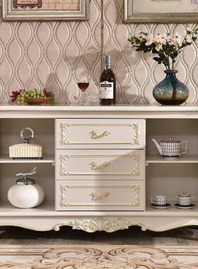 欧式实木餐边柜碟碗直子象牙白色1.6EQB米餐边柜物柜鞋储柜厂柜家