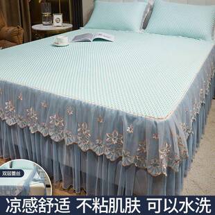 床裙款冰席新款绣丝花冰夏天床单冰凉丝席不沾身床垫罩厂家直供可