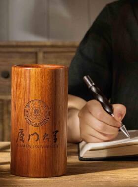 圆枝形酸实木桌面WWY113高档件笔古典收纳桶刻字木质笔筒礼品木摆