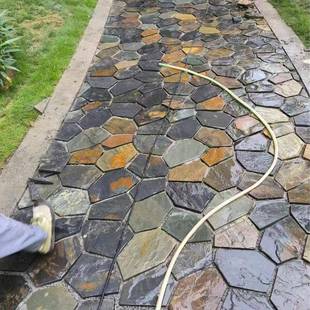 天然青石板冰裂纹拼板庭院姆石石地砖文莱化石踏步青93006石碎板