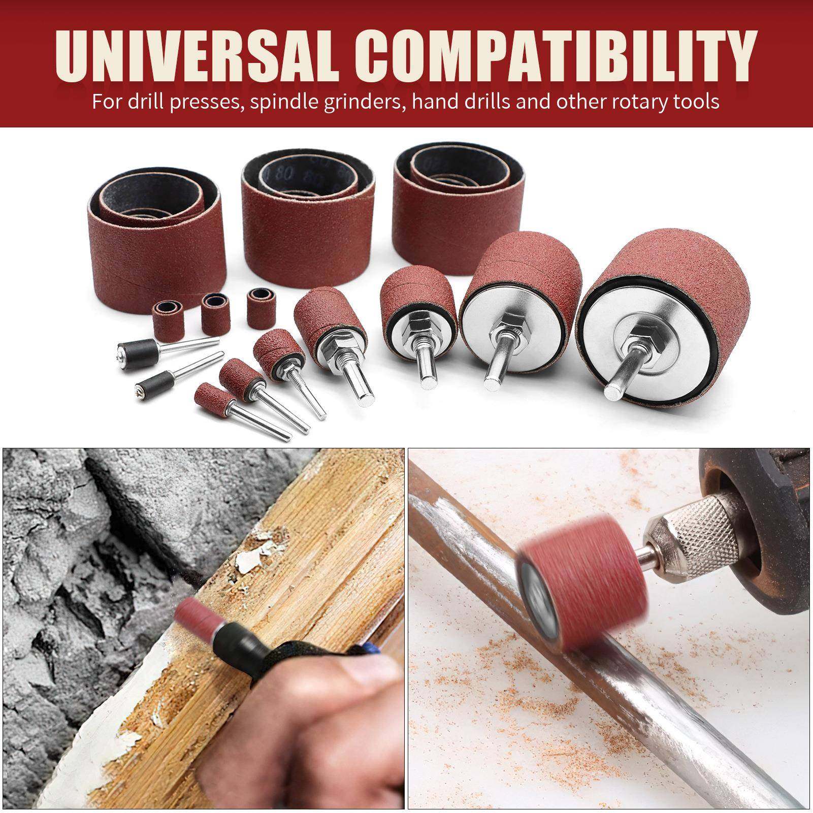 37件砂纸圈轴木纱布轮头磨套装砂鼓磨头金属除锈抛VIB红砂光木工