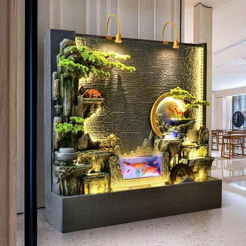 摆水幕XPS鱼缸流水屏风办公室隔断玄关假墙山背景庭饰院喷泉景观