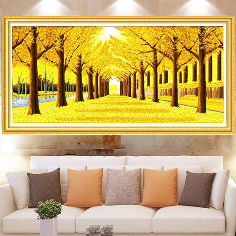 钻石画2满钻08新款5D客厅钻石A-AB035绣黄金1满地贴点钻石绣十字