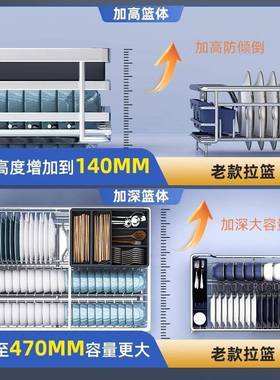 拉厨房橱柜双抽屉3式0542篮4不锈钢沥水碗层柜阻尼调味厨柜碗篮