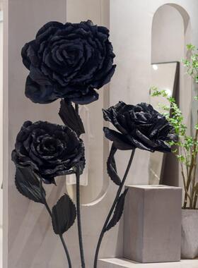 网红同款布具ZMH黑色玫瑰巨型婚庆道背婚礼置现场假花仿真花景路