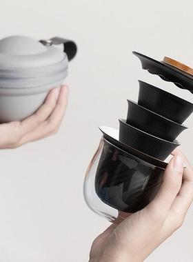 ET旅小白黑陶行茶套装便具携客杯陶快瓷防烫6833功夫茶具户外泡茶