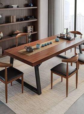 实木色茶桌椅组合ZTA中桌五椅茶一桌新式商喝谈办公大板泡茶桌茶