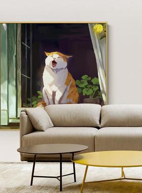 清晨萌猫北欧QB202012猫咪装代画现简约客厅卧室房壁间挂画饰沙发