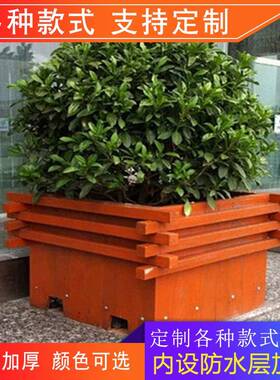 外防腐木XLF-1226花箱组合观室外景户木质大花盆市政道路移动实木