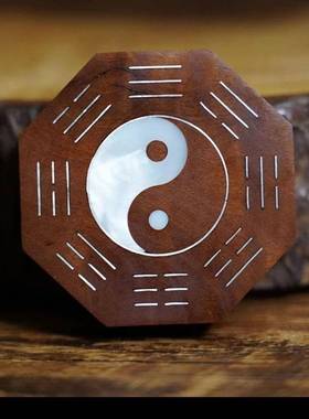 天然雷击木吊花坠枣木挂件镶嵌银钱饰011品先天卦八山鬼挂件平安