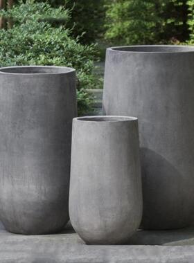 出大口水泥纤维花盆肚黑色花套瓶装落地创FC-028意玻璃仿钢花器