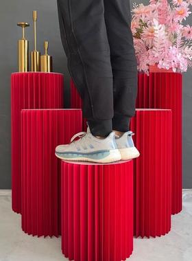 婚庆摆红色折甜台F96T7S77件罗马柱柱路引圆柱立柱婚礼橱窗品折纸