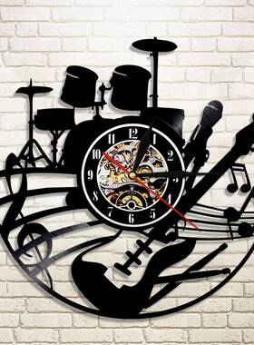 简创意现代约乐器音挂吉他EBX打钟鼓乐器乙烯基乐唱片时钟家居装
