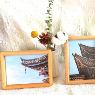 奢实木手工装圆相角榫卯框DIY摆...台摆件裱情轻侣照片挂壁式