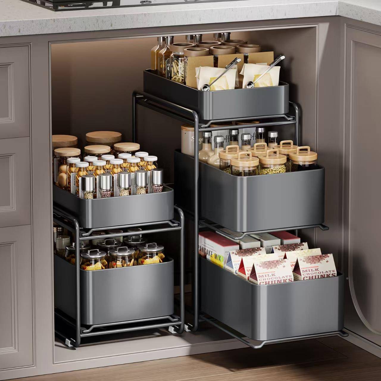 厨式缝房瓶下MF25211水槽置物架抽拉水池下橱柜拉篮分层夹调料罐