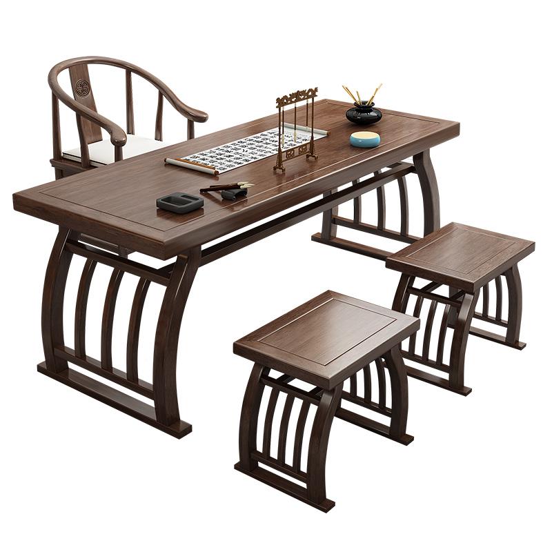 国学桌AL-9999实木马鞍学书法桌书画桌培训国课双人学桌习榆木翘