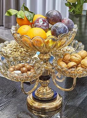 旋转五格果盘家用客厅茶几轻奢玻璃过年待客零食糖果干果盘水果盘