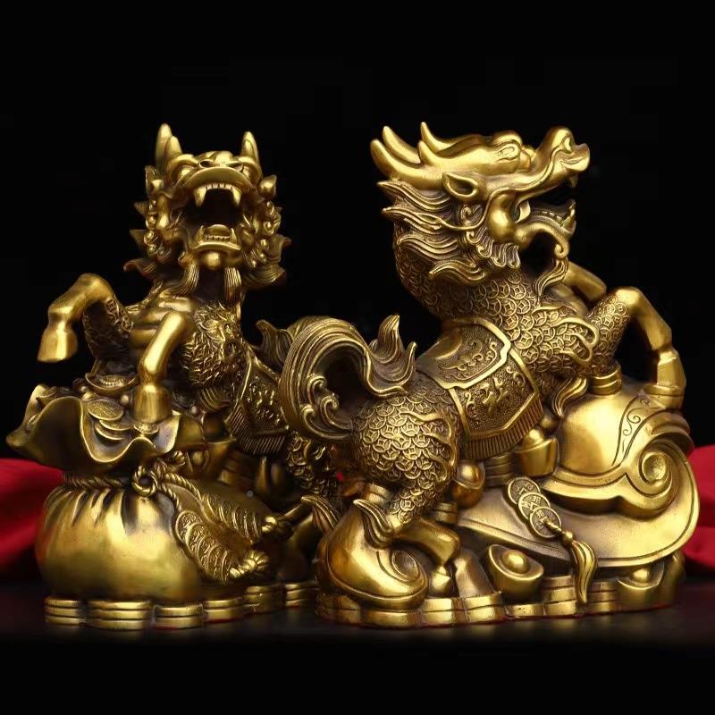 铜公麒IUT麟摆件一对如意麒麟居装饰品客厅玄关办家视室电柜工艺