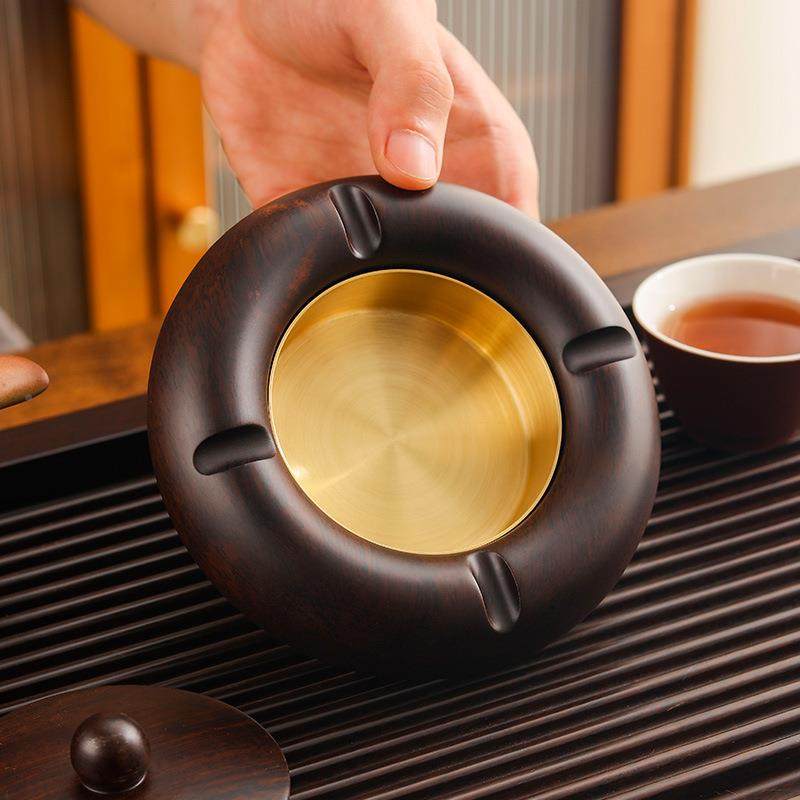 铜黑檀次实19034木烟灰缸家用带装新中式客厅摆件高端大气上档木