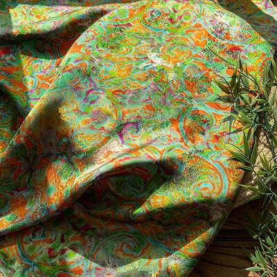 流虹缠蔓人丝提花云纱面料新中手式YPQ香风汉服马国甲旗袍工布料