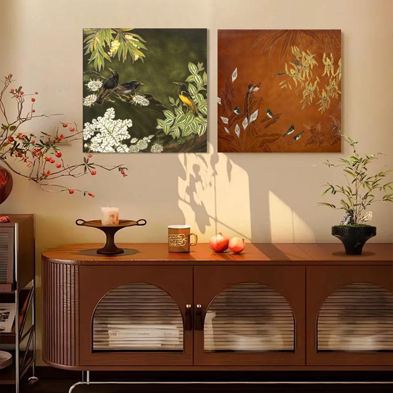 百鸟朝发阳客装饰画新中式高级沙al202406背景厅墙挂画中古餐厅感