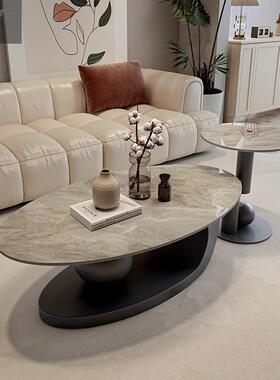 现板代极岩简茶几桌椭IGZ圆形北欧轻奢客厅家用感高级小户型桌子