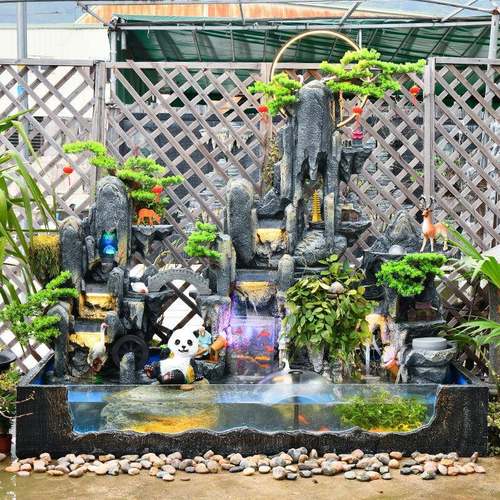 大型假山流落地喷泉室内玄关旁鱼BKT客厅招财庭院电视柜花园缸摆