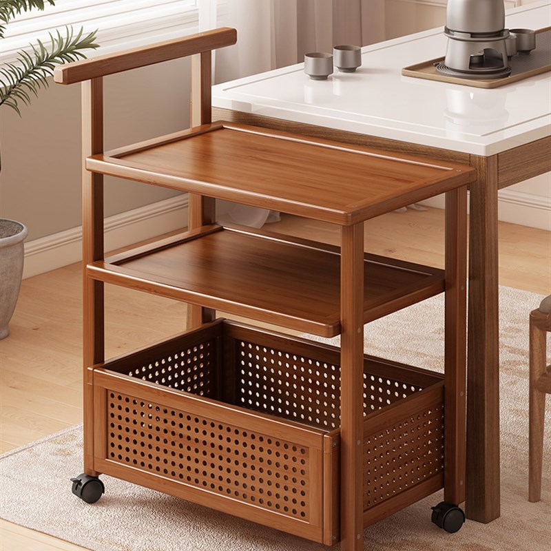 移动置物架小推车带轮茶几客厅家用零食收纳架中T古沙发边柜边几