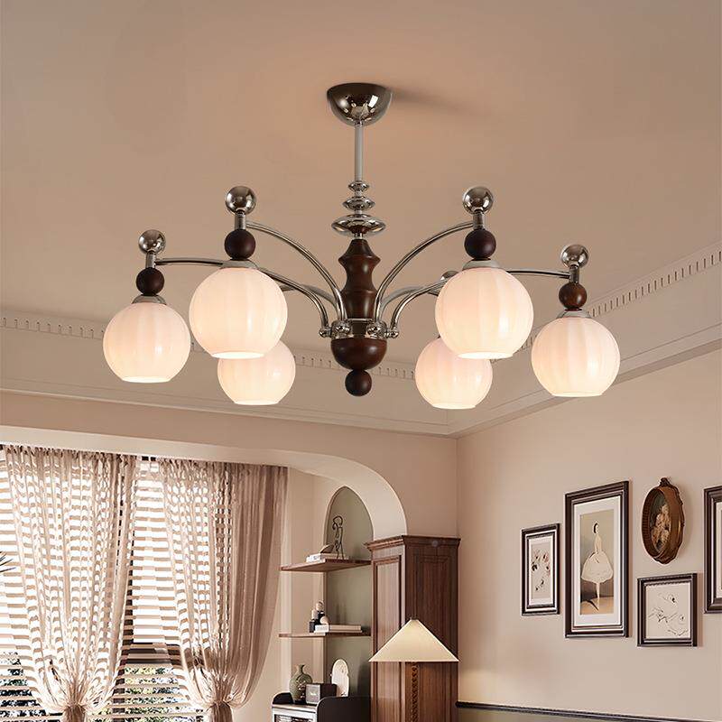 中古风实木客厅灯新中式高级主感玻吊全璃灯70752罩光谱护眼木纹