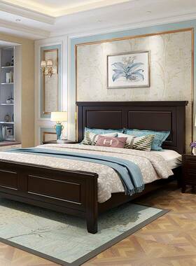 式乡村轻奢实木现代简约.18m主卧双人床床灰白色气美压储SMH物大