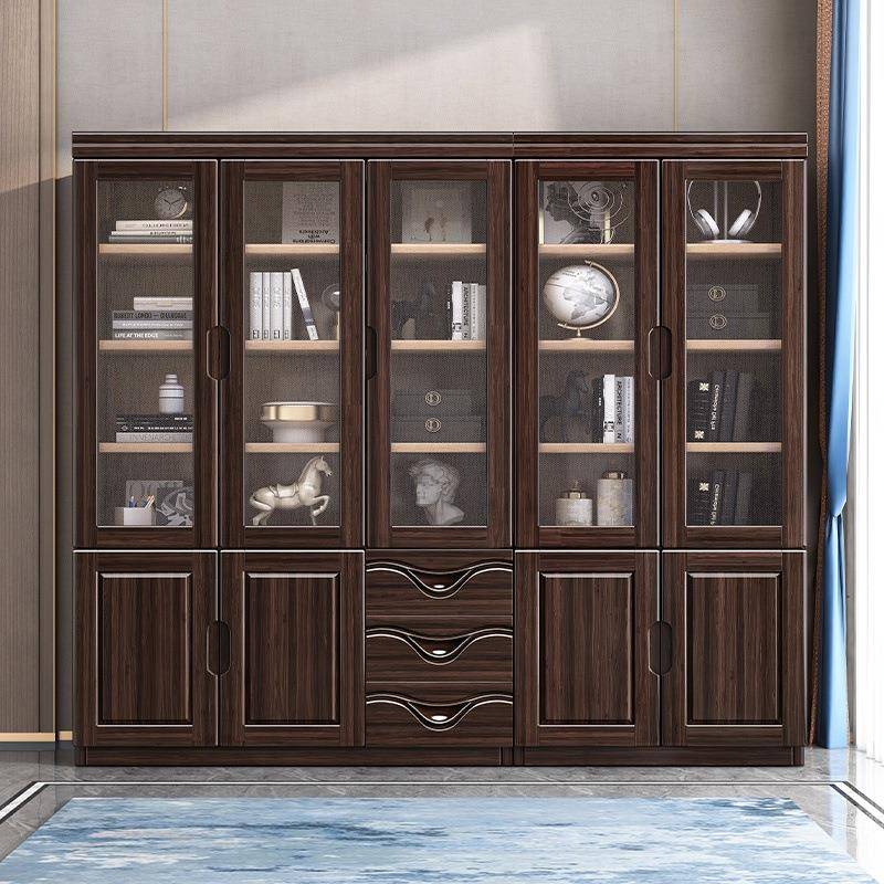 书房收纳230222书柜带玻璃门办木书公室文储新品新中式实柜件现代