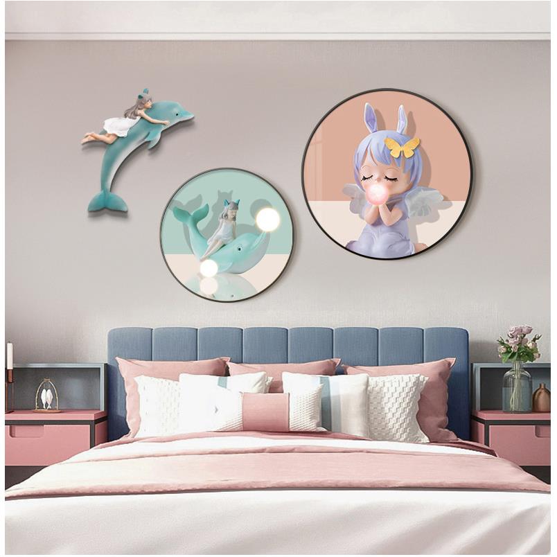 儿室童景房装饰画粉色女孩房间卧壁床头挂画背墙面YX-A045画圆形