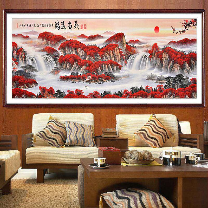 5d钻A6925石室画客风鸿运当头办公书房装饰画客厅景砖石绣字厅画