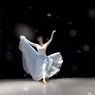 雪落下 声音莲舞蹈720度古典舞蹈裙双层开叉中国舞大摆裙半身裙