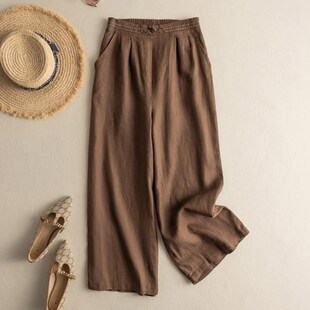 宽松亚麻高端休闲苎麻九分裤 2024年新款 子 女士夏季 妈妈棉麻阔腿裤